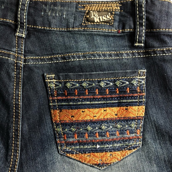 1ST KISS Denim Shorts Blue w/ Blue & Orange embroidered pockets, Low waist Sz 3 - Picture 10 of 11
